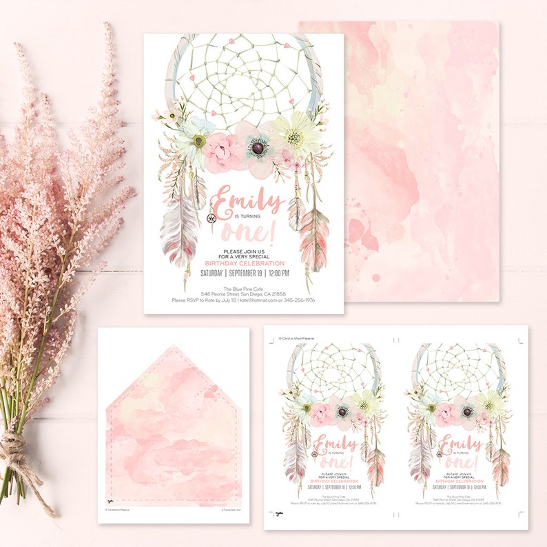 Dreamcatcher Boho 1st Birthday Invitation. Digital Files. Etsy