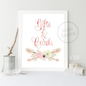 Cadeaux et cartes Décoration de baby shower floral flèches signe 8 x 10 Boho rose pastel boho oeuvre imprimable Téléchargement immédiat 002CMPEX 11J