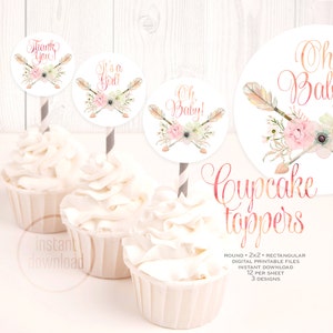 Kuchenstecker. 2 "x2" runde Locher. Sofort-Downloads! Blumen gekreuzte Pfeile Boho Pastell Aquarell Stammes- Boho-Dusche. 002CMPEX 06