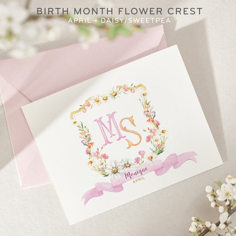 Custom Birth Month Flower Crest. APRIL Monogram Crest Gift ...