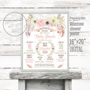 Milestone dreamcatcher shower stats pregnancy board 16x20 guestbook poster welcome pink chalkboard boho girl 002CMPEX 30