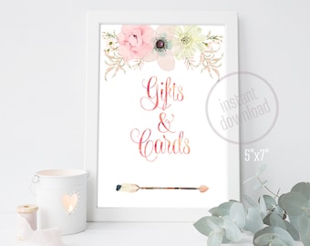 Gifts & Cards baby shower decoration sign flowers arrow watercolor boho pink pastel bohemian printable artwork Instant download 002CMPEX 11J