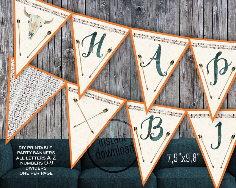 tribal banner complete alphabet a z b day birthday boho etsy