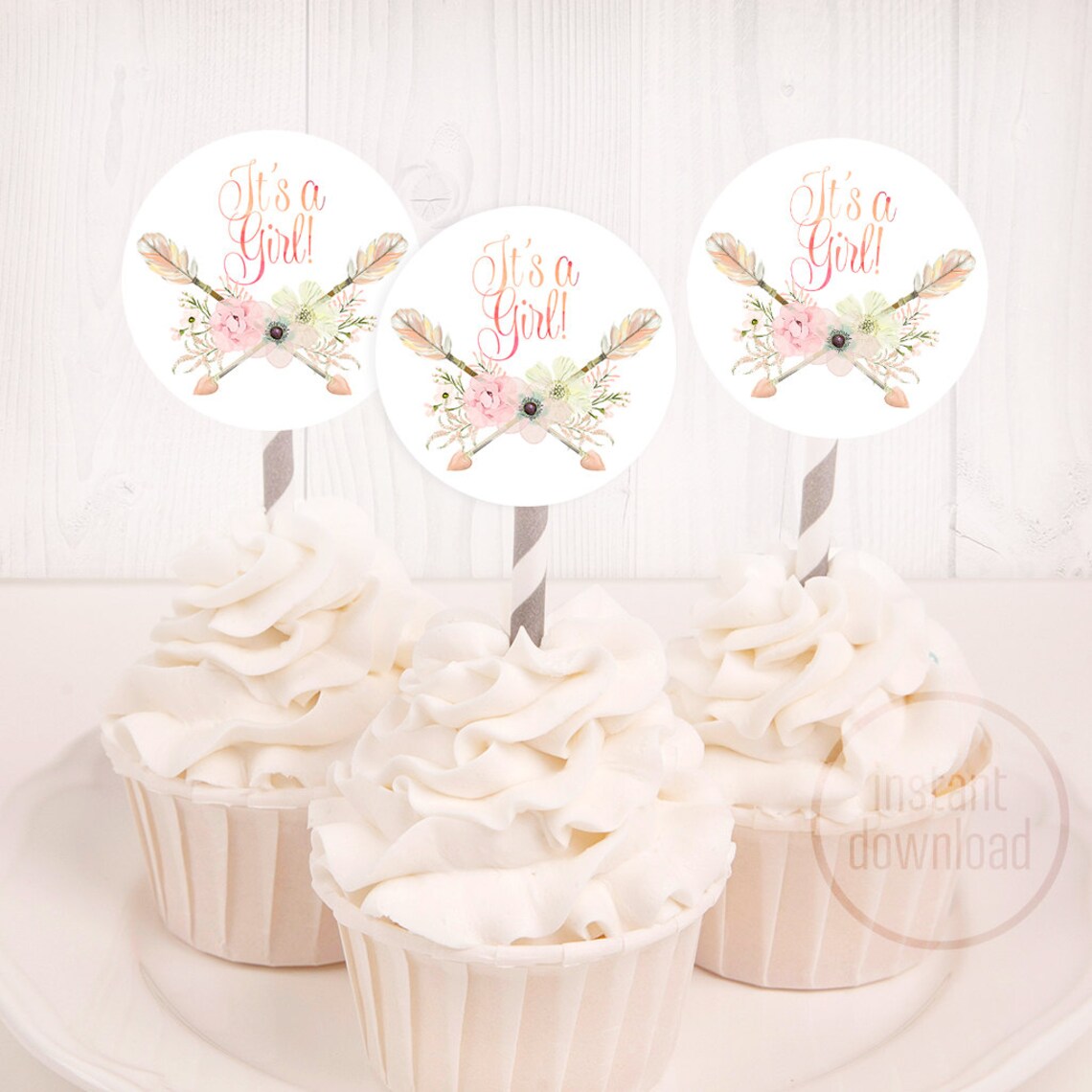 It's a Girl Cupcake Toppers. 2x2 Puncher. Instant Etsy