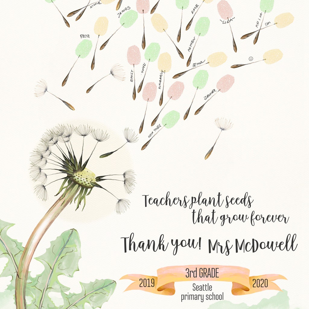Dandelion Thumbprint, Gift for Teacher, Appreciation, Thank You ...