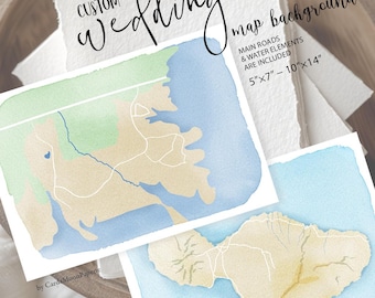 Custom map, background blank area design with roads and water elements for your wedding map, personalized watercolor location map. 908cmp B