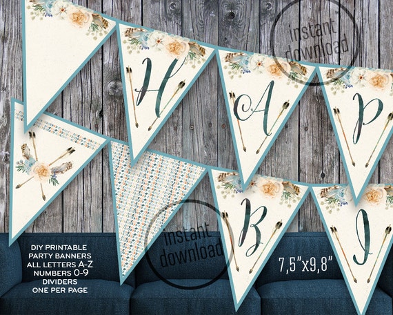 Tribal Banner Complete Alphabet Az Bday Shower Birthday Etsy