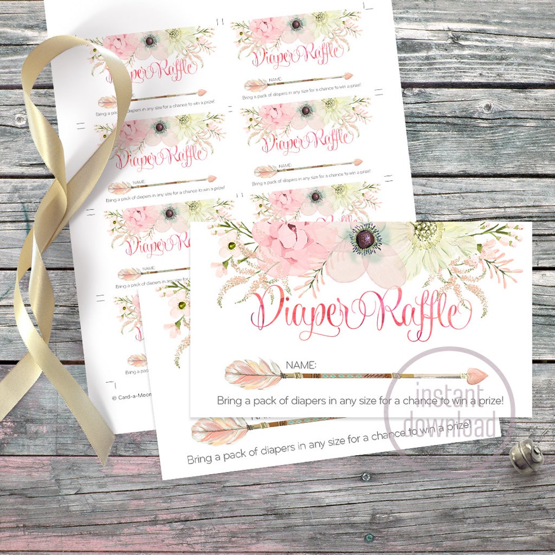 Pink Diaper Raffle Tickets Watercolor INSTANT Download Boho Tribal ...