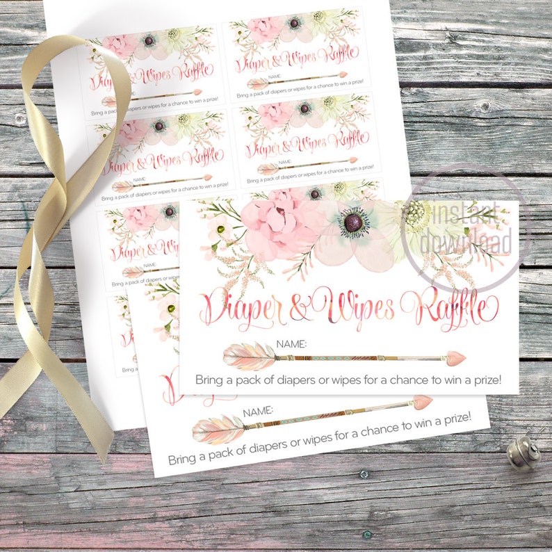 floral diaper wipes raffle tickets arrow watercolor instant etsy