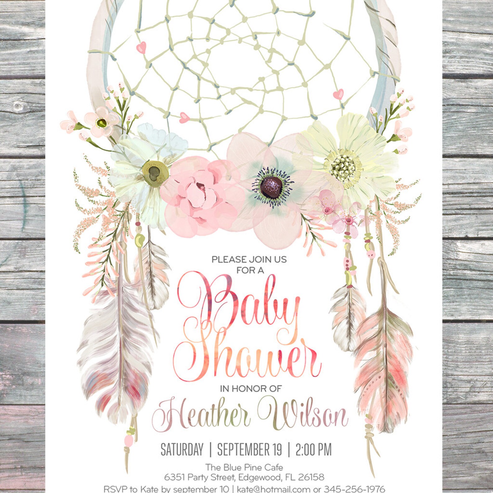 Dreamcatcher Boho Baby Shower Invitation. Digital Printable Etsy