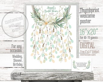 Dreamcatcher thumbprint guestbook boho eucalyptus gender neutral fingerprint shower wedding birthday 16x20 welcome sign 215CMPEX 16 216CMPEX