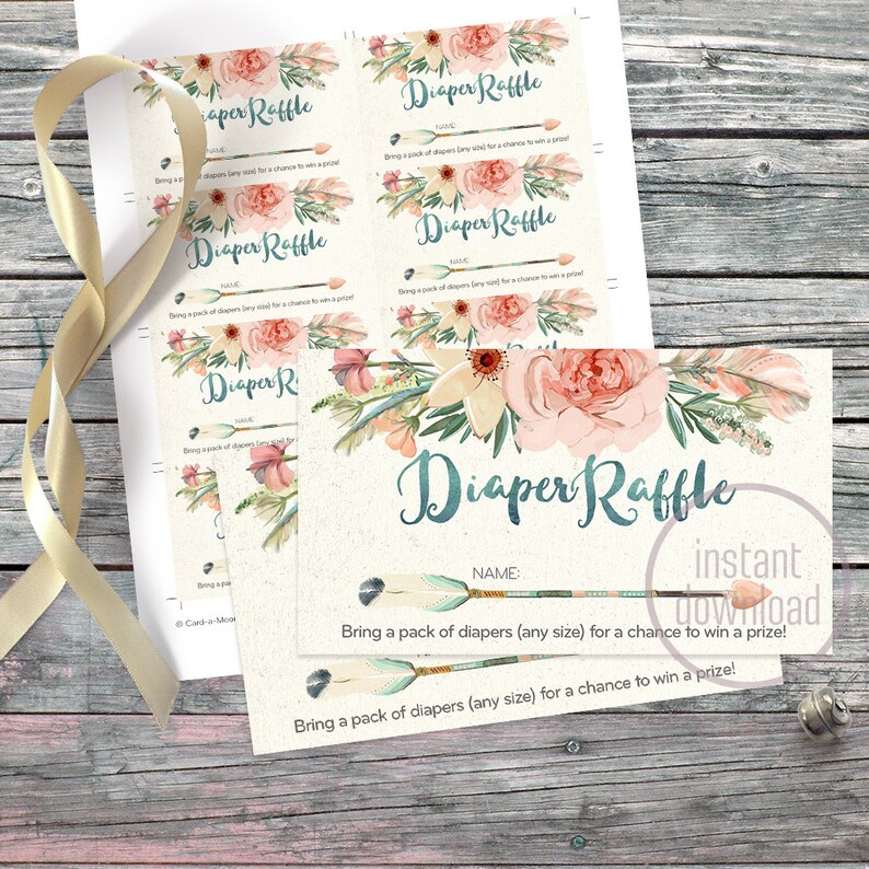 tribal floral diaper raffle tickets arrow heart watercolor