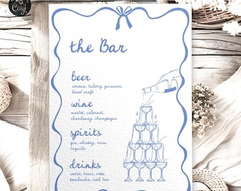 Whimsical wedding bar drink menu sign party drinks editable handdrawn sign personalized color editable table signage template. IDA 406cmp 08