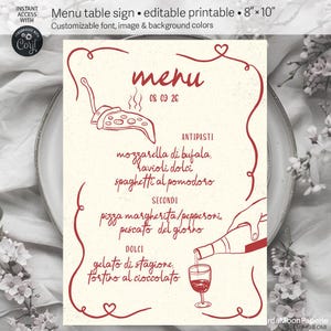 Modèle lunatique carte de menu fête restaurant dessiné à la main français italien pizza vin cave modèle imprimable couleur. OMI 403 cmp 10 B