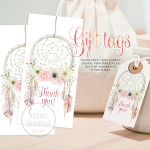 Dreamcatcher gunst gift tag boho aquarel. DIGITALE bestanden. Direct downloaden! Tribal boho bruiloft label dank u kaart. 002CMPEX 056CMP