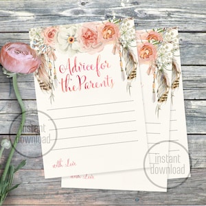 Conselhos para cartão de pais, apanhador de sonhos, inserção de jogo, aquarela floral peônia setas boho chuveiro tribal. Downloads instantâneos. 054CMPGM 054CMPEX