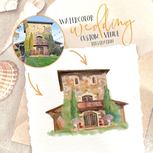 Hochzeitsort benutzerdefinierte Aquarellmalerei. Illustration für die Landkarte der Hochzeit. Personalisiertes Hausbild. Handgemaltes Aquarellbild. 902cm C