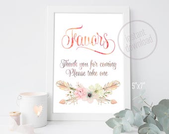 Favors thank you table 5x7 sign decoration baby shower crossed arrows watercolor boho pastel bohemian. Instant download. 002CMPEX 11S