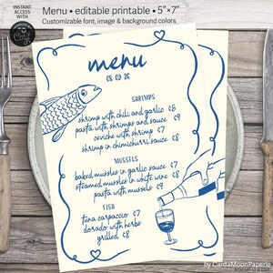 Menükarte wunderlich Tagesmenü Party Restaurant Essen handgezeichnet französischer Stil Weingut Farbe bearbeitbare druckbare Vorlage. OMI 403cmp 12 A