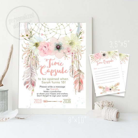 Time Capsule Sign And Wishes Card First Birthday Baby Girl Etsy