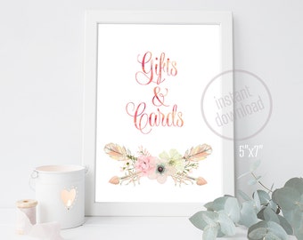 Cadeaux et cartes baby shower flèches florales décoration signe aquarelle boho rose pastel boho oeuvre imprimable Téléchargement instantané 002CMPEX 11J