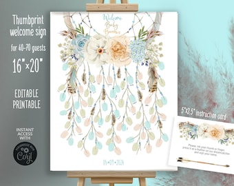 Dreamcatcher Thumbprint Guestbook Fingerprint Boy Baby Shower