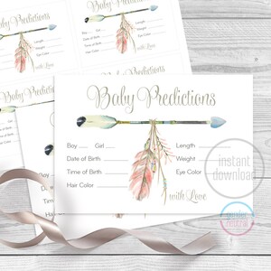 Carta di previsione del bambino, gioco di baby shower dreamcatcher, carta doccia stampabile neutro rosa blu pastello. Download immediato 062CMPGM 062CMPEX
