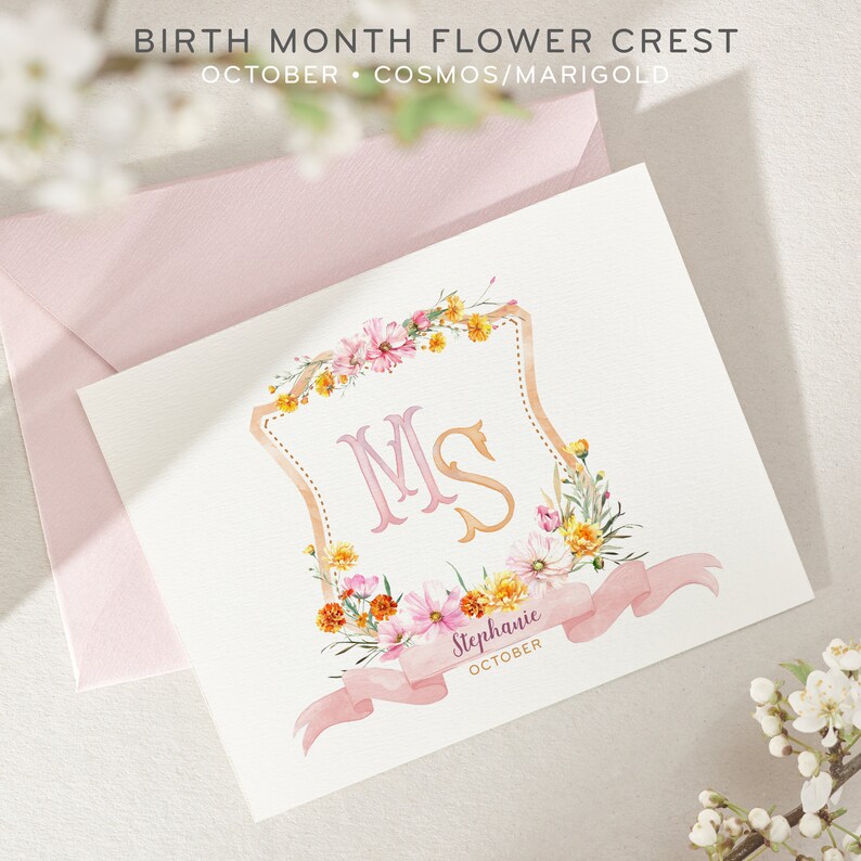 Birth Month Flower Crest Personalized. OCTOBER Monogram Crest Gift ...