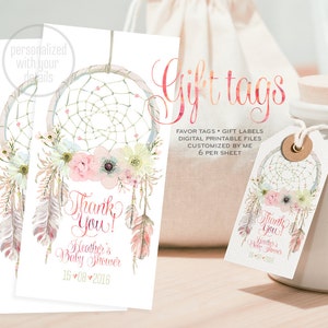 Traumfänger-Bevorzugungs-Geschenkanhänger-Aquarell. DIGITALE Dateien. Stammes-Boho-Dusche-Dusche-Boho-Chic-Label rustikal danken Ihnen zu kardieren. 002CMPEX 03
