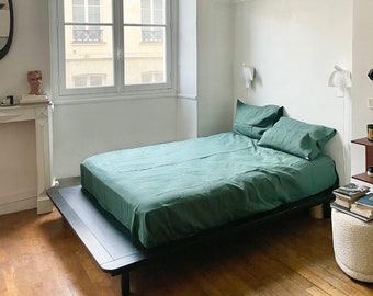Linen bedding set. Linen duvet cover + linen pillowcases. Emerald, green.