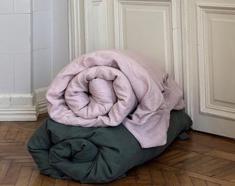 Dusty Pink Natural Linen Duvet Cover, European Linen, US Full, Queen, King, custom colors, makes a great Wedding or Anniversary present