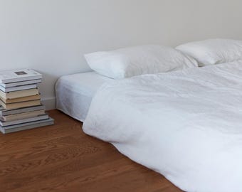 Linen Bedding Set 4-Piece – White Duvet Cover, 2 Pillowcases & Flat Sheet | 100% European Linen, Oeko-Tex, US Queen King Twin, Custom sizes