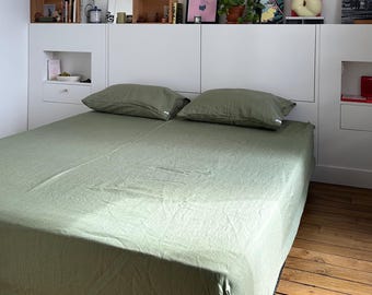 Linen Fitted Sheet in Sage, Pistachio Green, Custom Size Sheet, 100% Flax, Breathable Bedding, Perfect for Hot Sleepers,  Wedding Registry