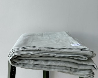 Pale Green Linen Flat Sheet| Washed Flax Linen Bedding| 100% European Linen Top Sheet| Queen King Top Sheet| Oeko-Tex Certified