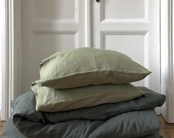 Emerald Green Linen Duvet Cover| Washed European Linen Bedding| Queen King Twin Custom sizes| Quiet Luxury Bedroom| Wedding Anniversary gift
