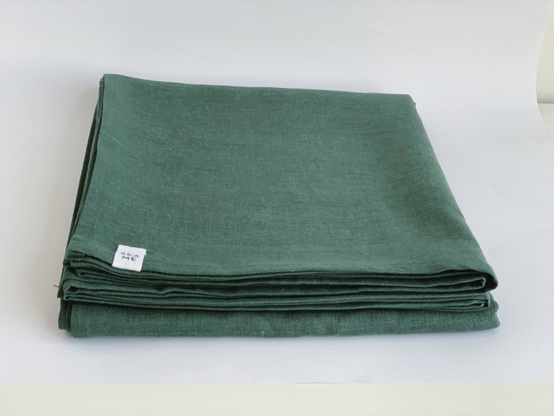 Emerald. Linen flat sheet. Green dark green forest green. US Etsy