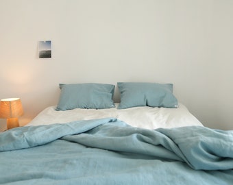 Teal Linen Bedding Set, Duvet Cover and 2 Pillowcases, Stonewashed European Linen, Queen King Twin Custom, Oeko-Tex Certified, Wedding Gift