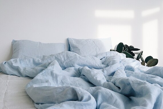 Breeze Linen Duvet Cover Light Blue Twin Full Queen Etsy