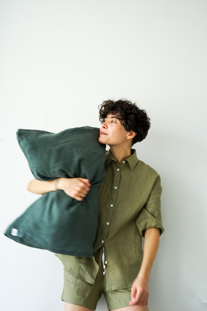 Linen Pillowcase. Emerald Dark Green Green. Etsy