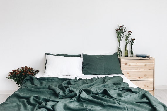 Emerald Linen Duvet Cover Dark Green Twin Full Queen Etsy