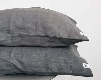 Linen pillowcase. Gray, grey, stone. Sold in a pair of 2.