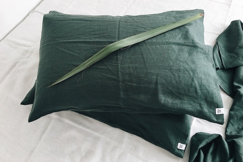 Linen Pillowcase. Emerald Dark Green Green. Etsy Australia