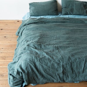 Linen bedding set. Linen duvet cover linen pillowcases. Emerald, green. image 6