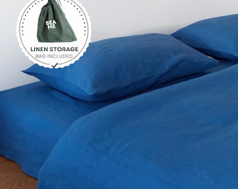 100% Linen Bedding Set: Breathable Linen Duvet Cover, 2 Pillowcases and Flat Sheet