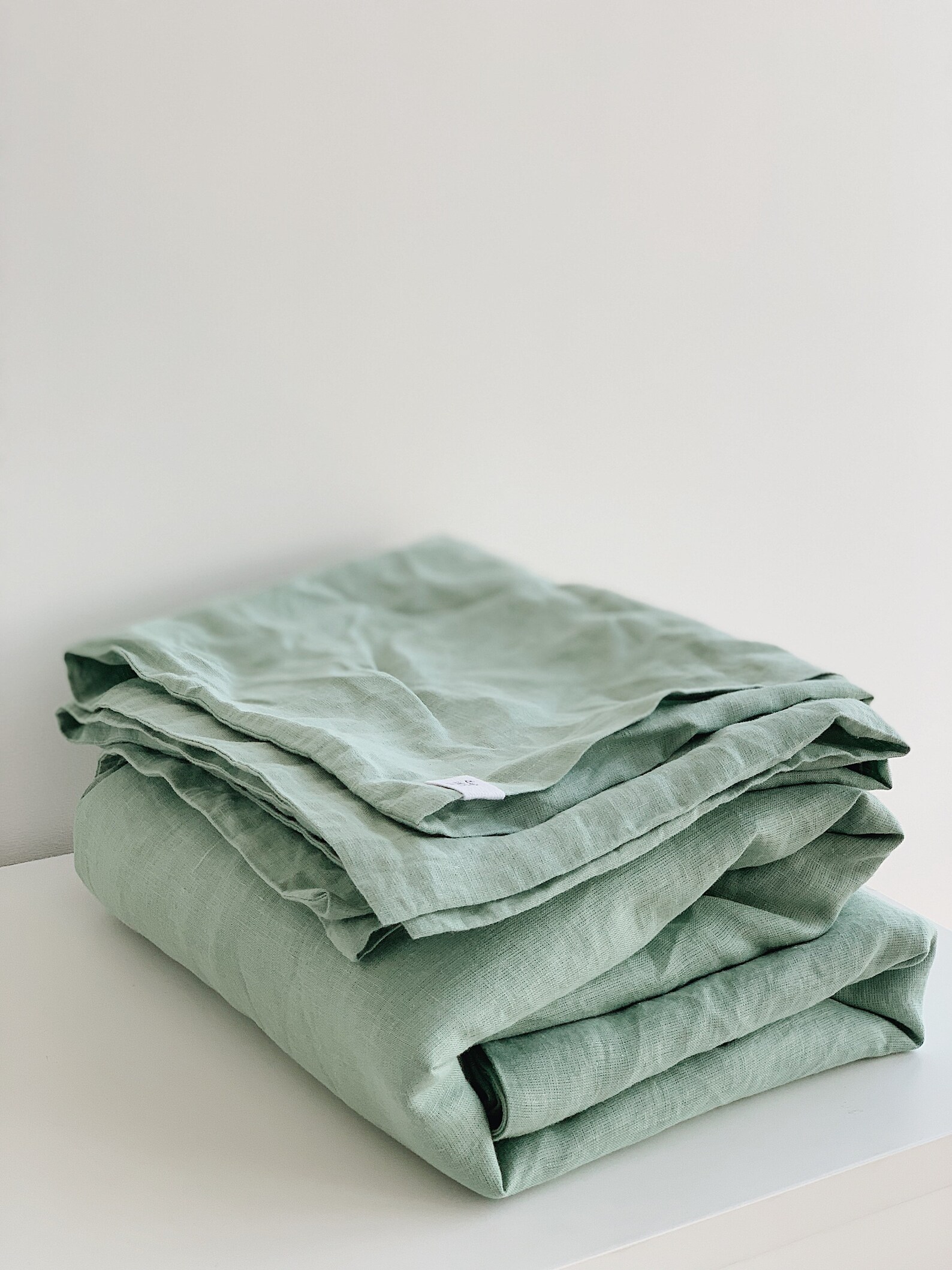 California Coast. Linen flat sheet. Green light green sage. Etsy