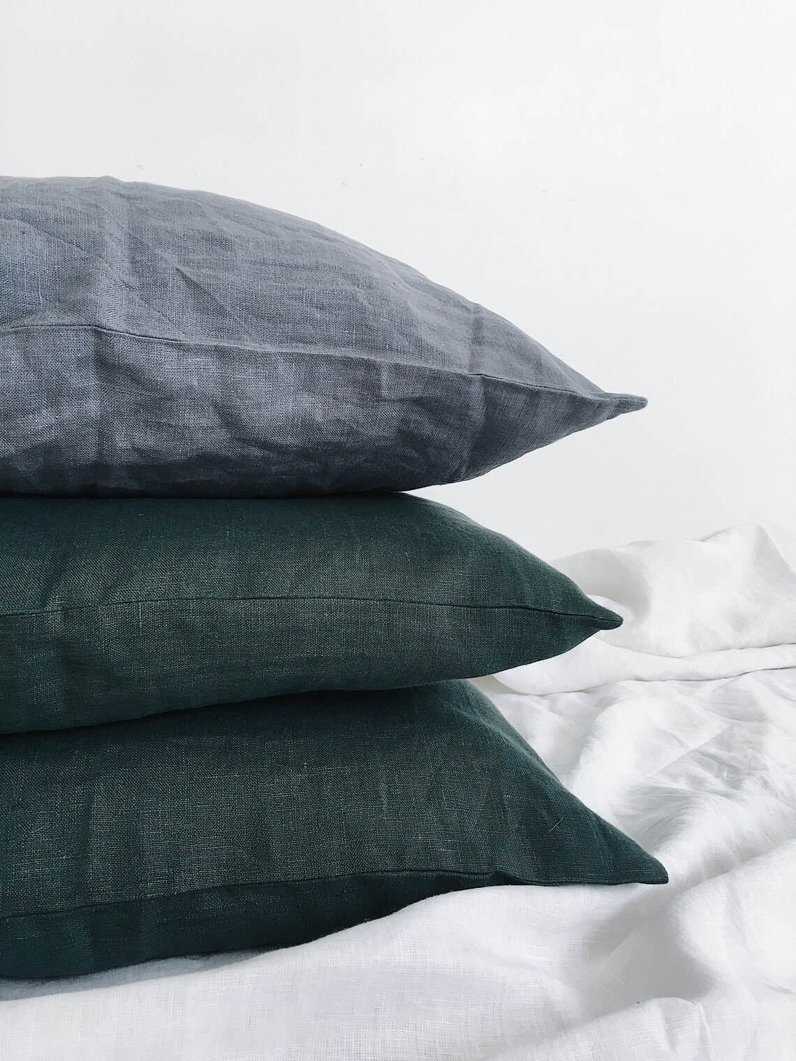 Linen pillowcase. Emerald dark green green. Etsy