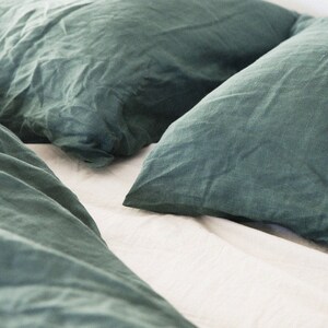 Linen bedding set. Linen duvet cover linen pillowcases. Emerald, green. image 8