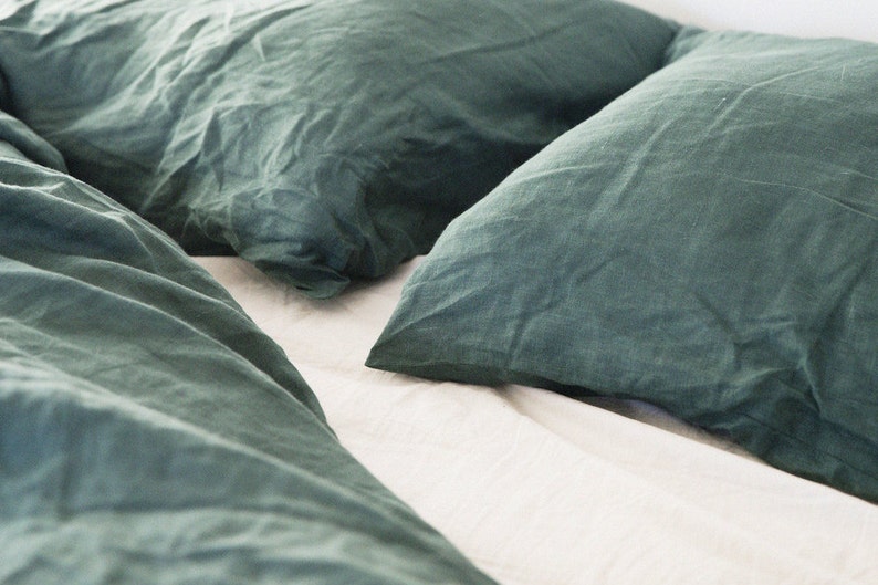 Linen bedding set. Linen duvet cover linen pillowcases. Emerald, green. image 8