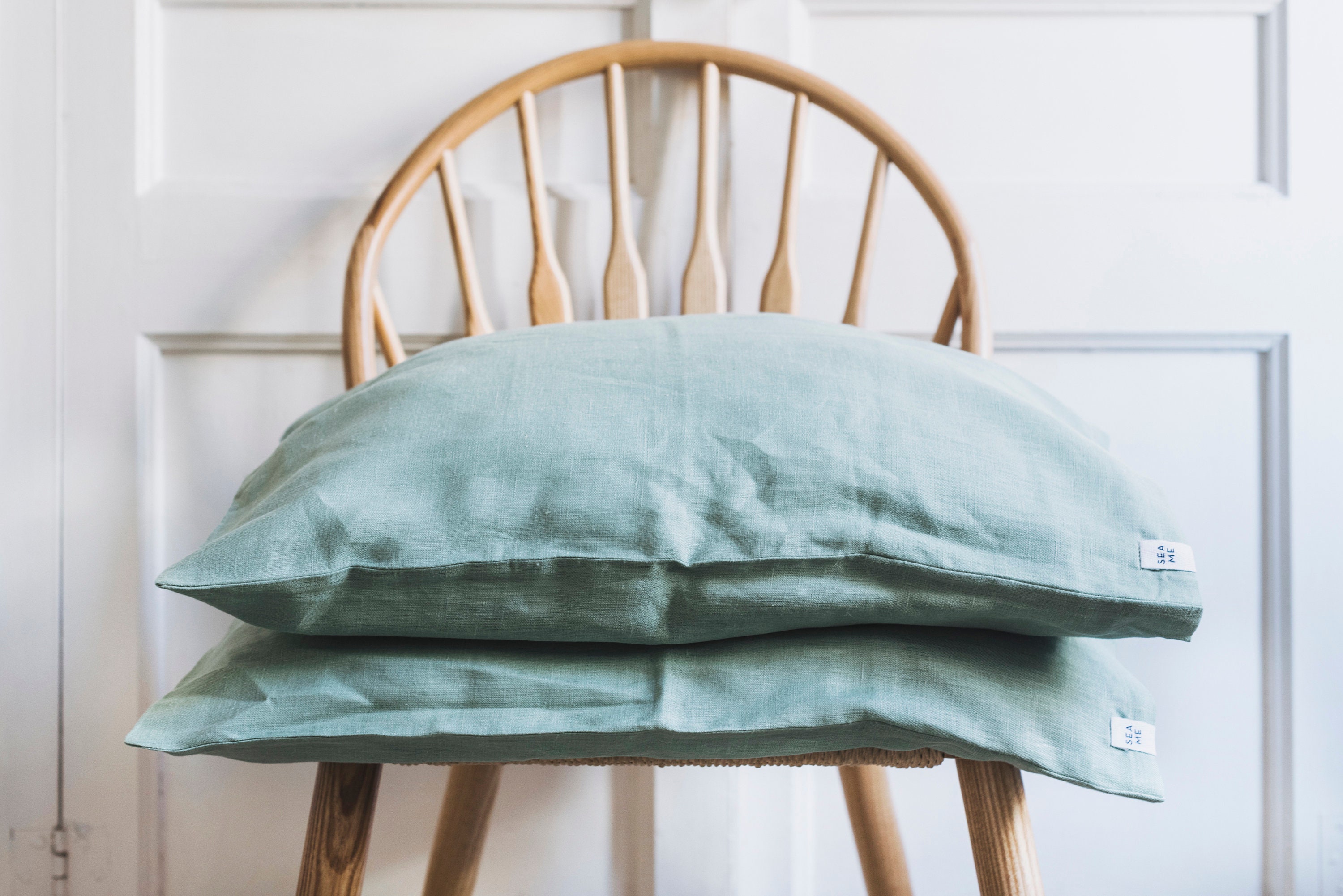 Linen pillowcase. Green light green sage. California Coast Etsy