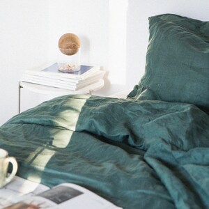 Linen bedding set. Linen duvet cover linen pillowcases. Emerald, green. image 7